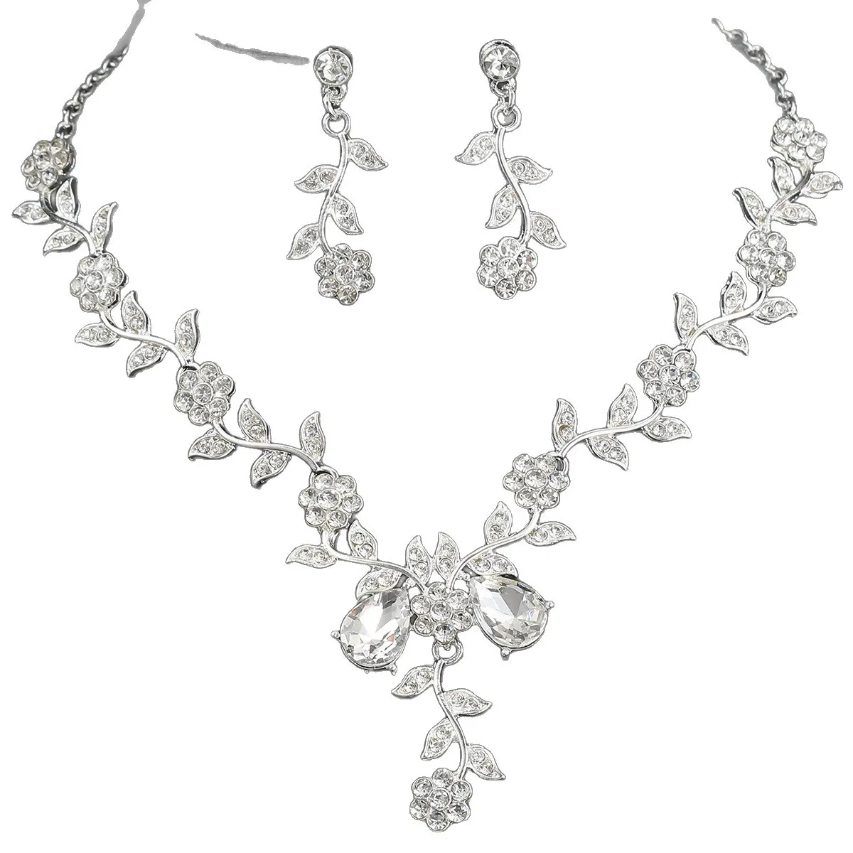 Gold Plated Punk Wedding Necklace & Earrings Set