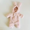 Tuta intera rosa in peluche, ideale per orsetti di peluche snodati da 30 cm.