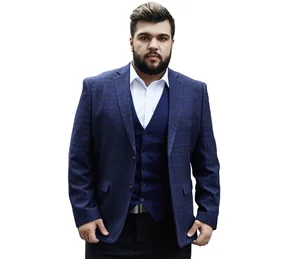Plus Size Men's Casual Plaid Suit Set Overweight Groom Wedding Attire