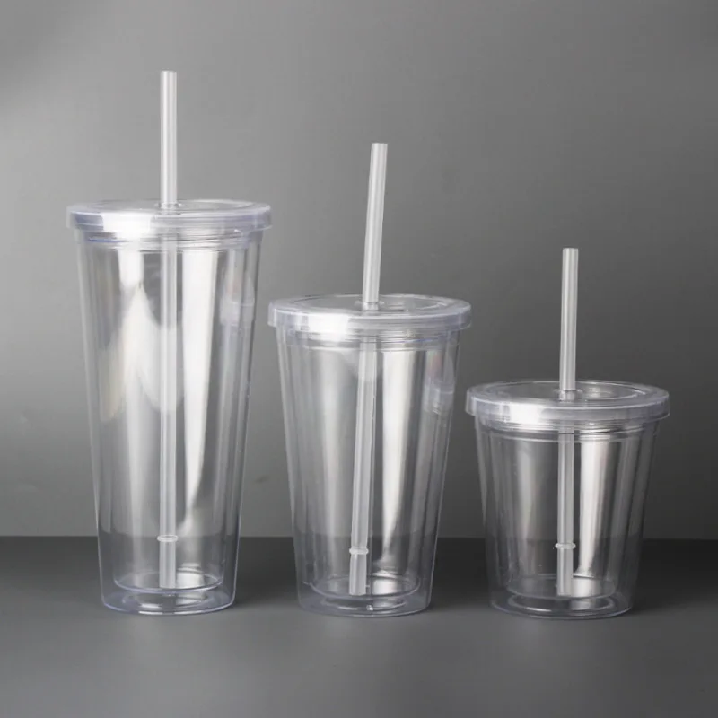 12oz 16oz 24oz 32oz Reusable Travel Ice Coffee Mugs Double Wall Tumblers  Insulate Clear Plastic Cup with Straw and Lid - China Plastic Tumbler and  Double Wall Tumbler price