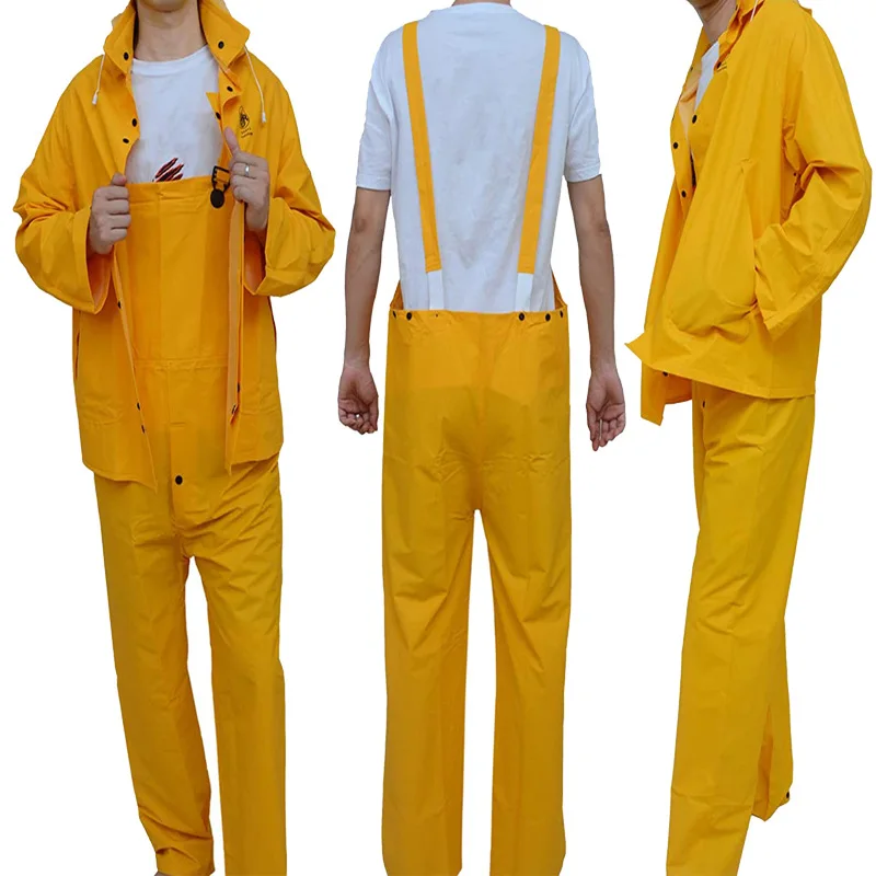 Custom Yellow PVC Polyester Waterproof Rain Jacket Bib Pants Different Thickness Factory Price for Adults