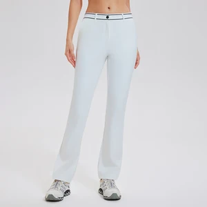 Women's Wide-leg Flared Pants Waistband Light-weighted Breathable Casual Flared Pants with Pocket Dress Pants