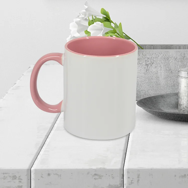 Customizable 11oz 350ml Ceramic Coated Mug with C Shaped Inner Handle  Sublimation Logo Back to School Modern Design
