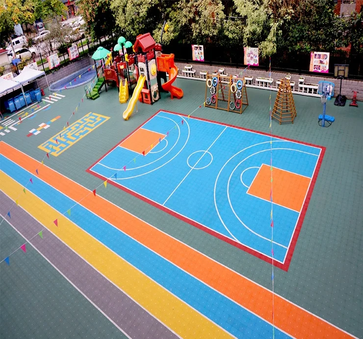 Blue PP Tiles Outdoor Multi-Purpose Basketball Sports Court Artificial Grass Sports Floor Supplier