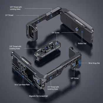 NEEWER FX3 FX30 Half Cage for Sony FX3 FX30 Camera, Aluminum Video Rig with NATO Rail, 3/8" ARRI, 1/4" Threads, Cold Shoe, Arca detail image
