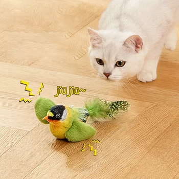 Lynpet Electric Realistic Plush Touch Activated Flapping Bird Cat Toy Cat Teaser Toy with Lifelike Chirp Sound