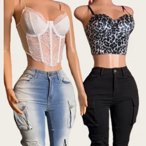 Viviblook Z0104TP01 Spring Women New Sexy Leopard Print  Lace Steel Ring Fish Bone See Through Vest Crop Tops for Women