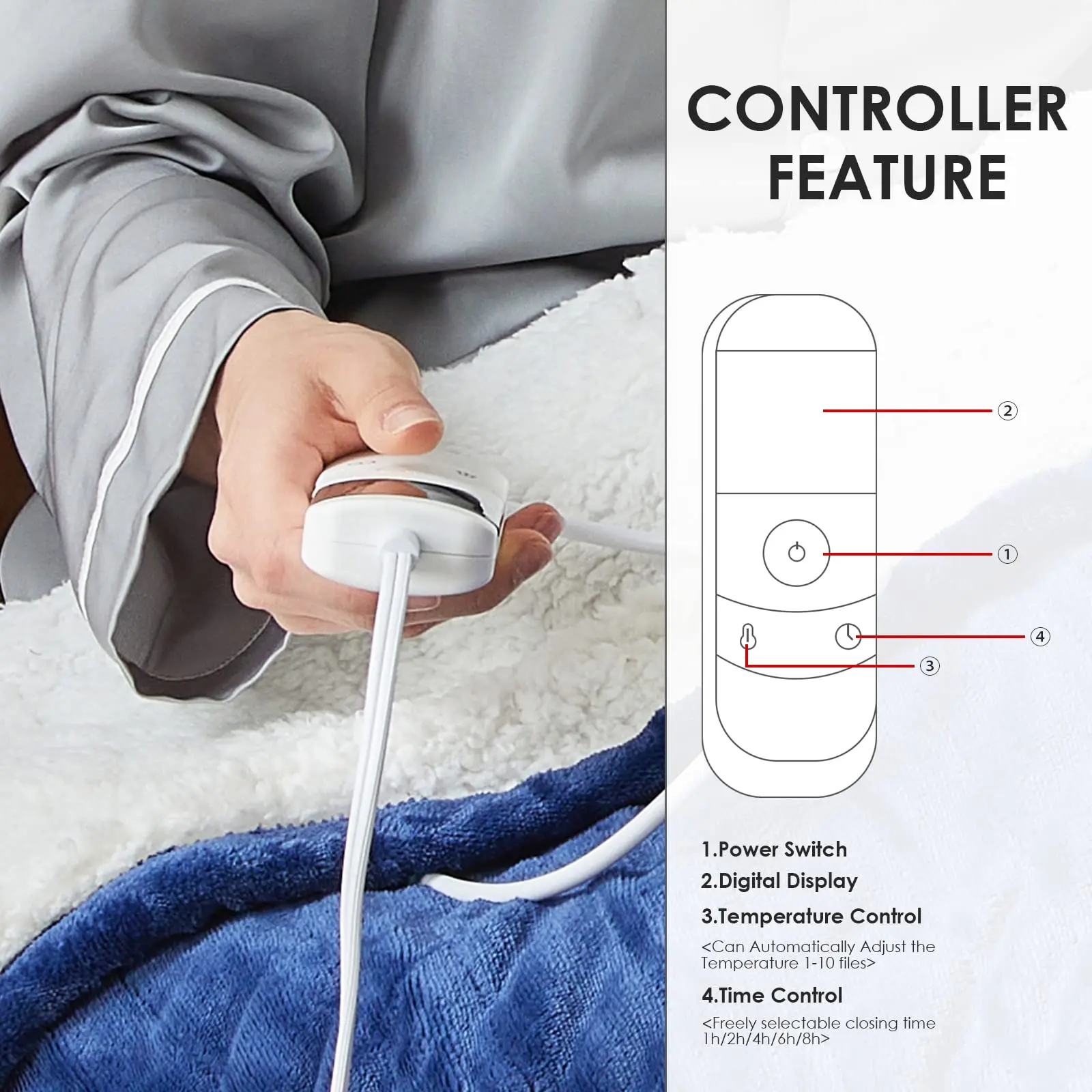 Heated Blanket Electric Throw With 10 Heating Levels & 8 Hours Auto Off