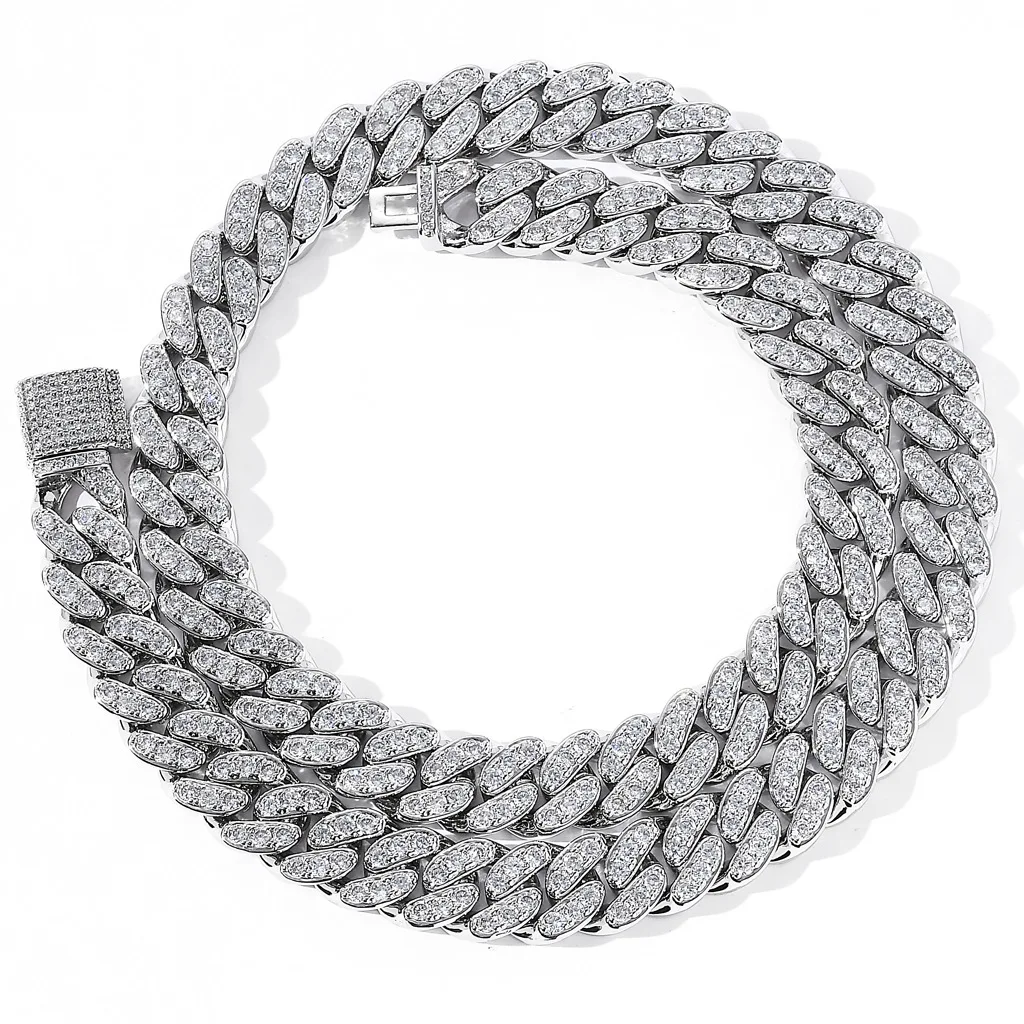 12mm iced out link zircon cz cuban link chain