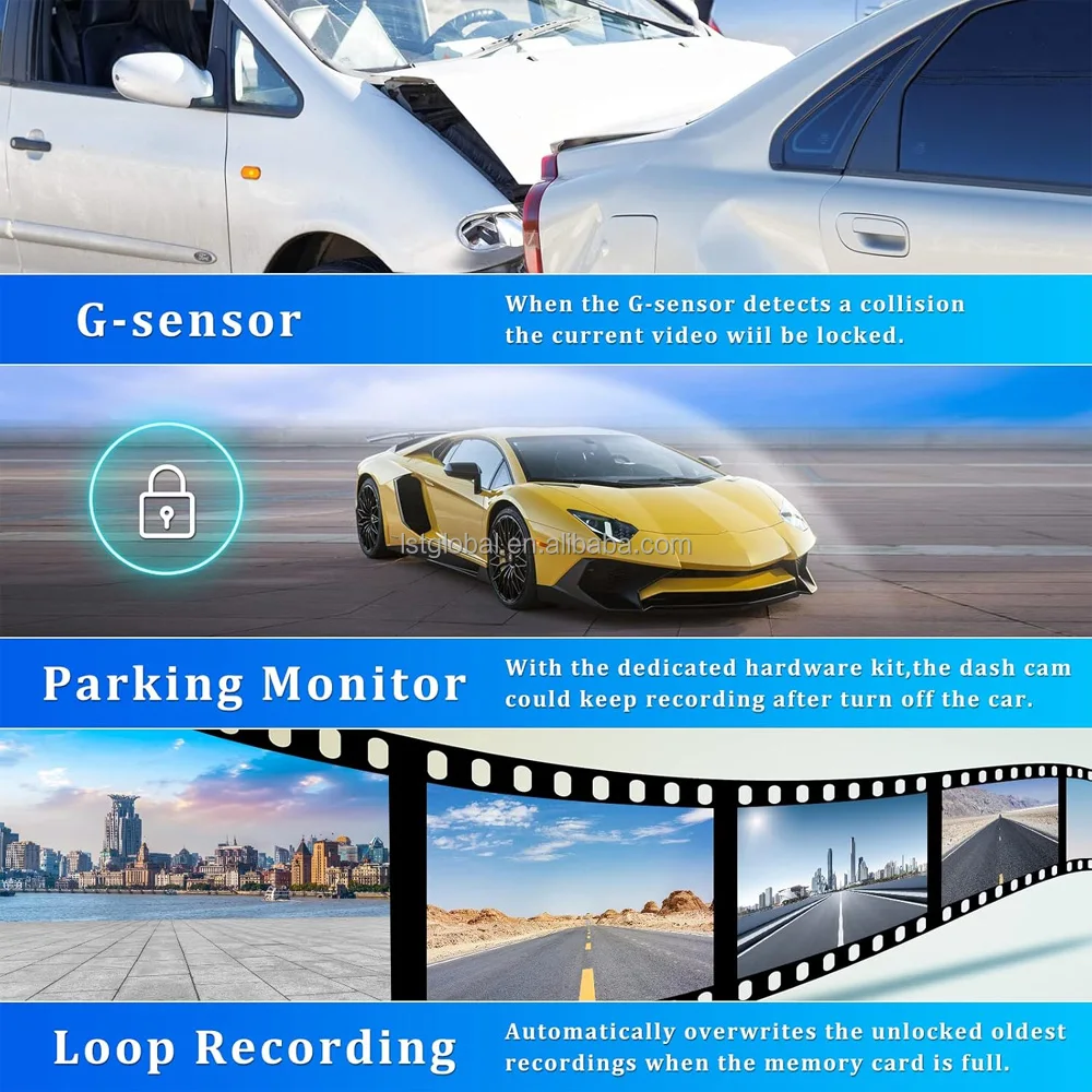 10 Inch Touch Screen Multimedia Stereo Car Dvr Dual Lens Dash Camera 4K ...