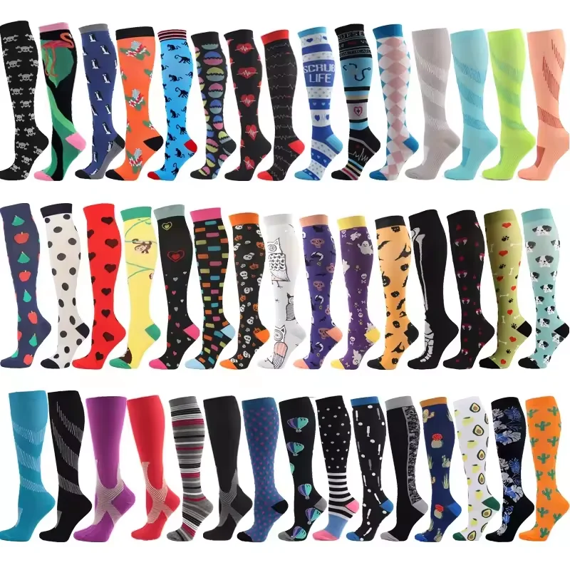 Custom Print Tie Dye Medical Running Nursing Knee High Socks Athletic Quick Dry Cute Design Sports Compression Socks