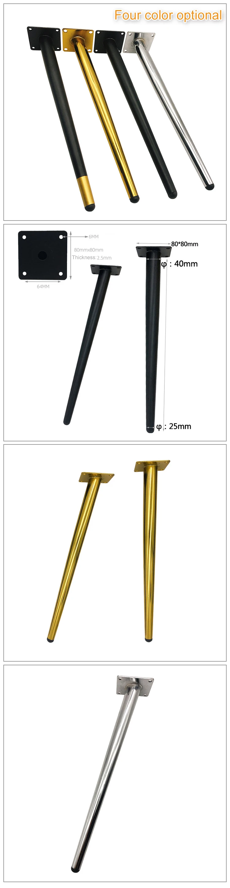 Furniture Chromed Gold Chair Base Table Bracket Tapered Round Metal