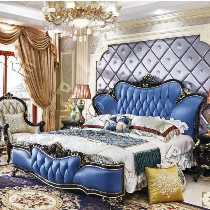 Итальянский стиль Европейская спальня деревянная королевская мягкая кровать большого размера