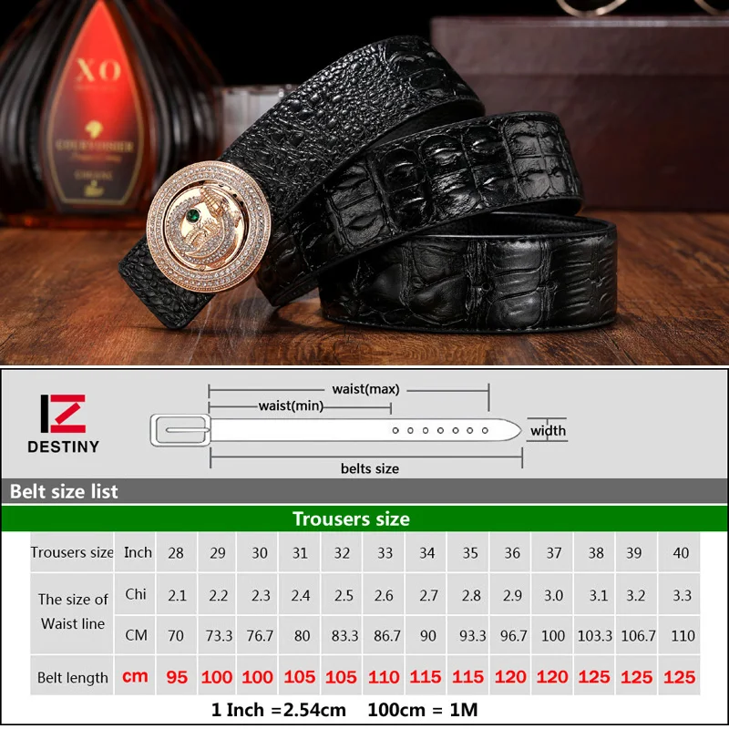 Rotate Rhinestone Buckle Fashion Luxury Crocodile Genuine Leather Famous  Brand Designer Men Belt