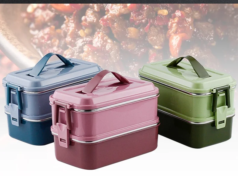 Bpa Free Stainless Steel Rectangular 2 Layer Tiffin Lunch Box For