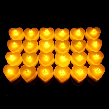 Yellow Red Heart-shaped Flickering Flameless Battery Operated Mini Tea LED Candle