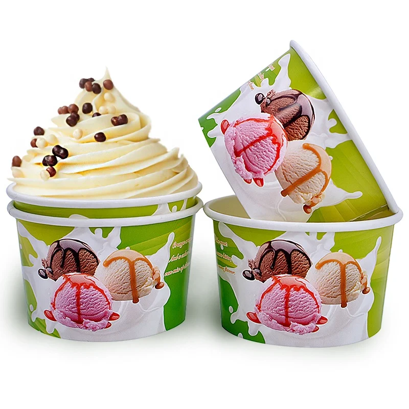 Custom LOGO Printed Craft Paper Ice Cream Cup Bowl Container with PE or Paper Lid