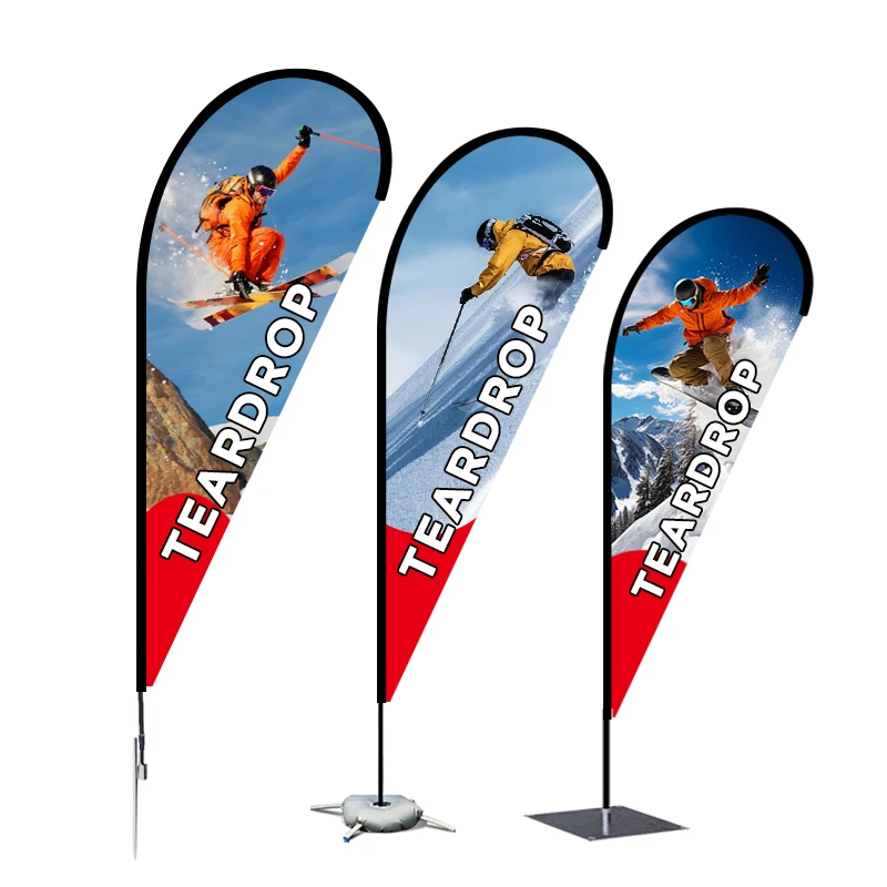Outdoor Custom Logo Design Printed Custom Flying Feather Teardrop Beach Flag Banner with Poles Spike Cross Base for Advertising