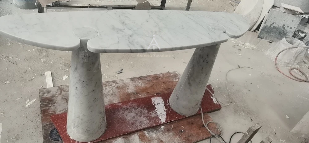 AF T125 Vintage design white marble console table with marble pedestals