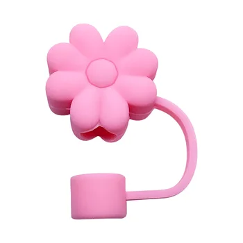 Pop Pink 10mm 0.4in Cute Silicone Flowers Straw Toppers Food Grade Reusable Tumbler Party Accessories Tips Cap Straw Cover Cap