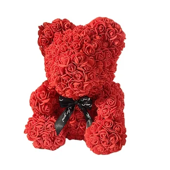 High quality decorative flower eternal flower rose bear eternal rose unicorn gift acrylic box 40CM bow tie rose bear