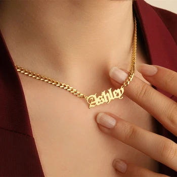 Customized Name Necklace Stainless Steel Letter Gold Choker Personalized Nameplate Necklace For Birthday Gift