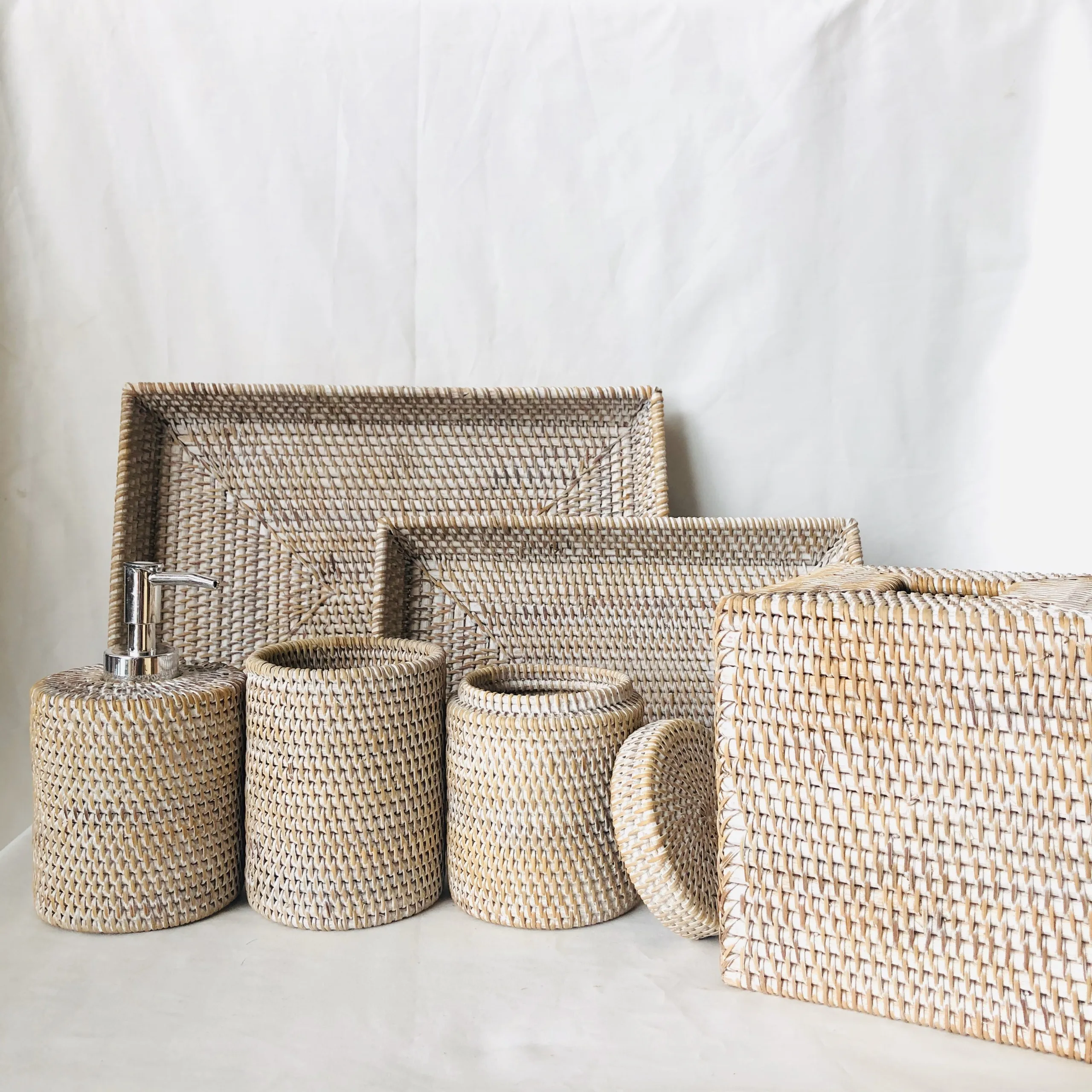 Antique Vintage Handwoven Rattan Wicker Bathroom Set Home Decor Buy