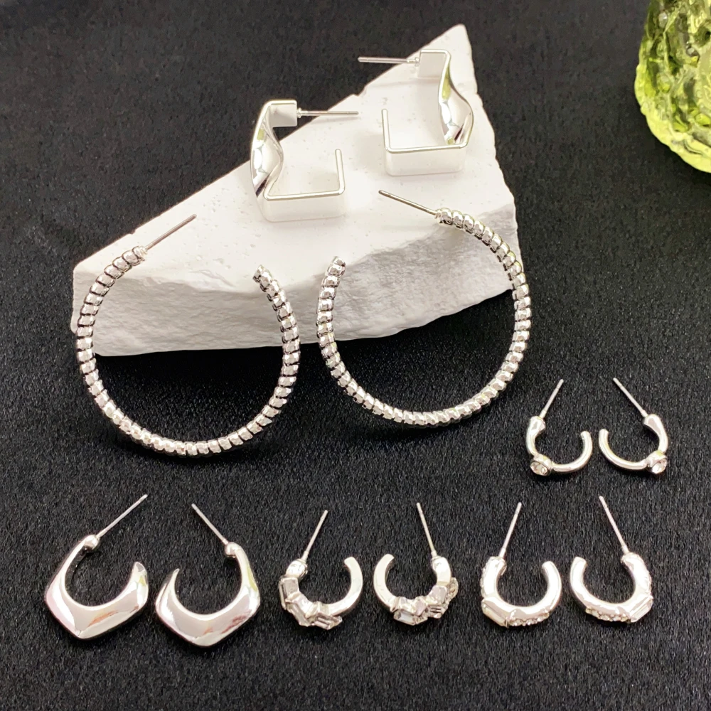 product hot sale customized crystal diamond twist drop hoop earring set vintage gold plated alloy for women wholesale jewelry-2