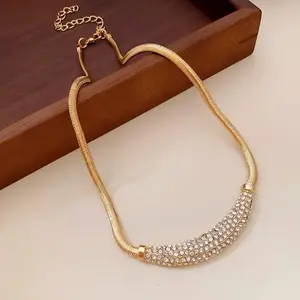 Hot Shiny Multi-row Diamond-encrusted Copper Alloy Temperament Women with Clavicle Cuba Chain Gold Snake Bone Necklace for Women