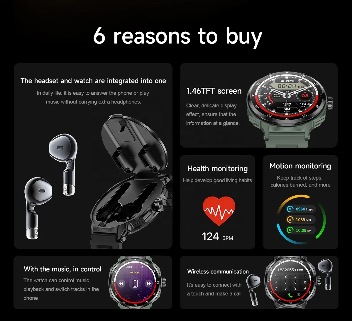 D11 2-in-1 Smart Watch Wireless TWS Earbuds Earphone IP67 NFC Call Health Monitoring Sport Smartwatch for Android IOS iPhone Men