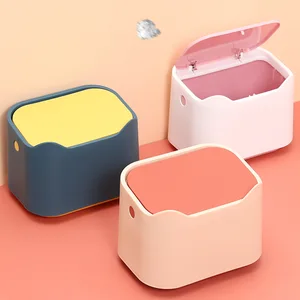 Cute Small Plastic Desktop Trash Can with Push-Type Lid for Household Garbage & Sundries Storage Can Be Converted Tissue Box