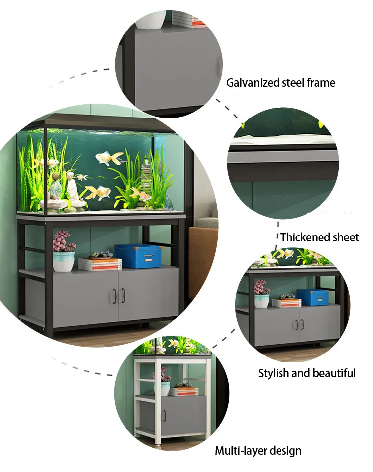 Solid Wood Fish Tank Tv Shelf Stainless Steel Base Flower Stand Simple ...