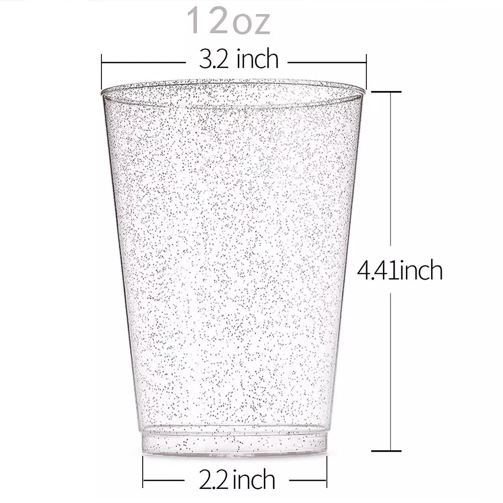Elegant 12 Oz Clear Plastic Cups with Gold/silver Glitter