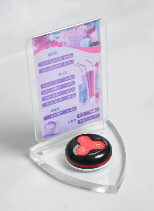 Wireless Call Button with Acrylic Table Menu Holder for Cafe Use