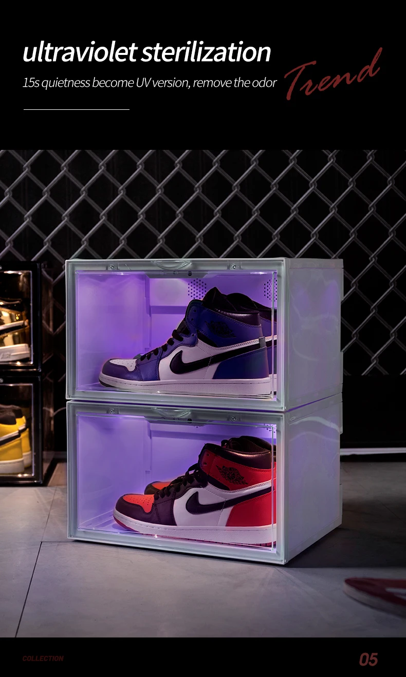 Side Open Plastic Acrylic Led Light Shoes Display Box Voice Control Led