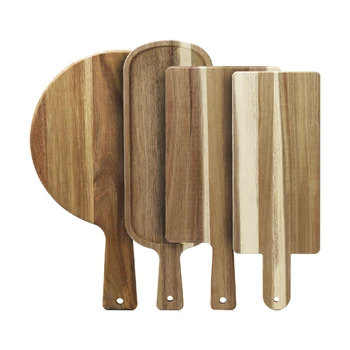 Acacia Wood Cutting Board with Handle Wooden Chopping Board Paddle for Kitchen Meat Bread Serving Board