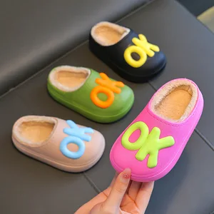 Waterproof Winter Pvc Cute Cartoon Non-Slip Indoor Slippers for Kids Babies Plush Warm Design for Children's Boys Girls