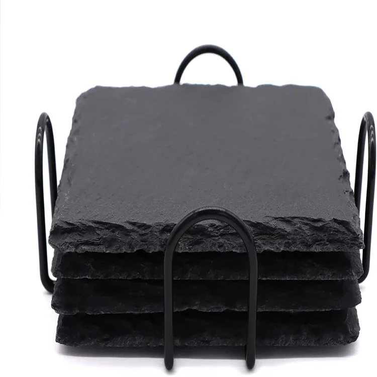 Wholesale Slate Coaster Cup Mat Tableware Accessories Natural Stone Slate Coaster Nonslip Stone