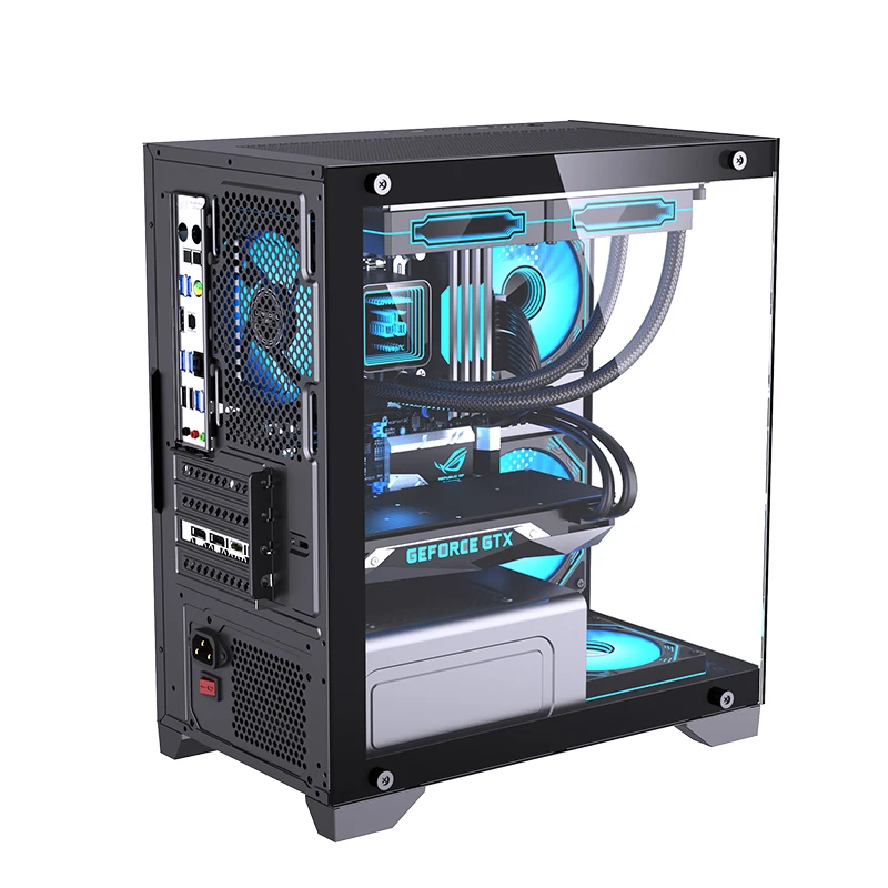 Lovingcool Factory Custom Table PC Computer Case Built in Transparent Glass Mid Tower MATX ITX PC Case Parts RGB Cooler Cabinet