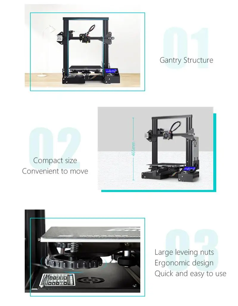 Used Creality Ender-3 3D Printer Aluminum DIY with Resume Print 220x220x250mm 