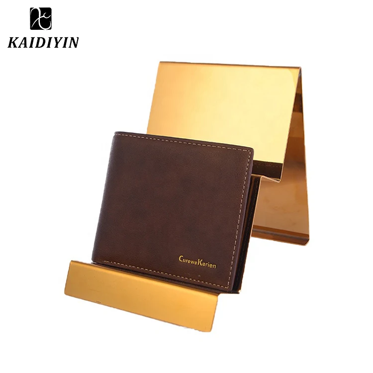 2025 High Gloss Layered Gold Wallet Display Stand Hot Sale Retail Store Stainless Steel Holder
