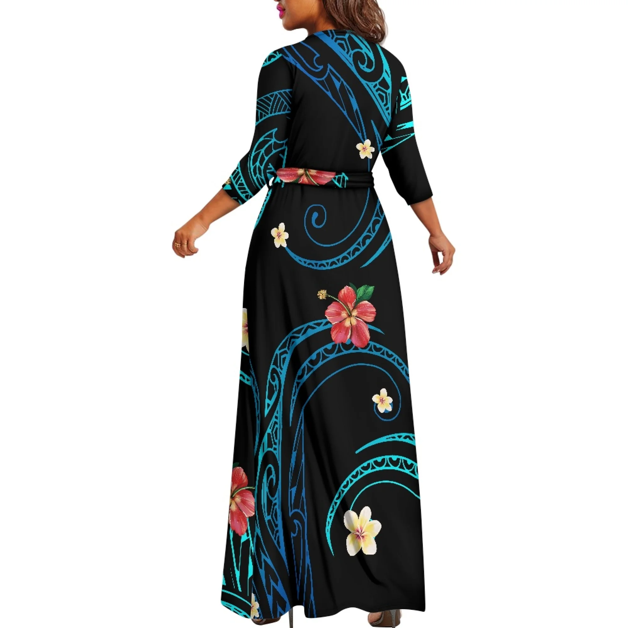 Latest Arrival Polynesian Tribal Casual Dresses Custom Samoan Design Slim  Elegant Puletasi Dress Comfy Evening Dress with Pocket