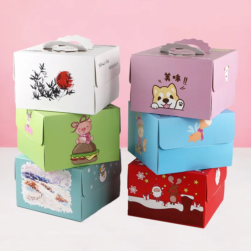 Aangepaste kleurrijke, milieuvriendelijke cakeverpakking met venster, doos met mat laminering, reliëfopdruk en gekleurd kraftpapier met aangepast cartoonfiguurtje voor kinderen