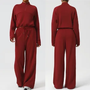 Custom Logo Women's High Waist Casual Flare Pants Sports Hoodie Sets Autumn Winter Warmth Yoga Fitness Sets