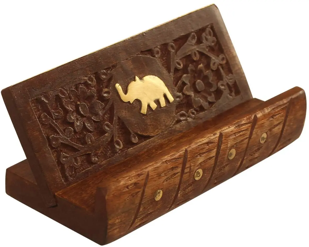Wood Phone Stand Desktop Wooden Phone Holder Portable Office Phone Stand for Desk brass elephant engraved design