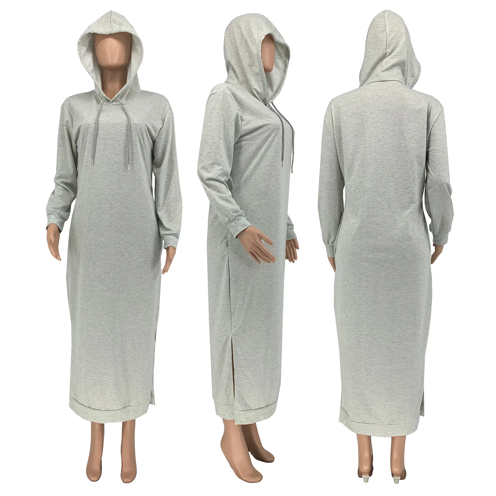 Autumn Winter Oversize Loose Pockets Side Slit Hoodie Sweater Dress