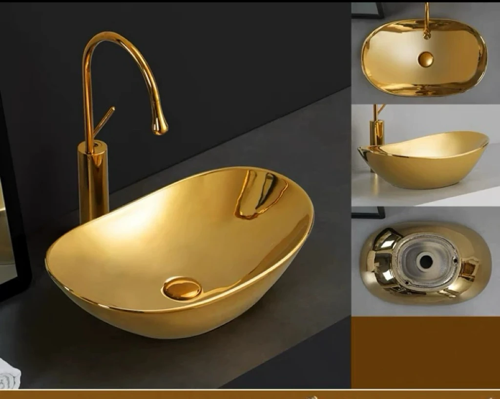 Modern Luxury Golden Vanity Table Top Lavabo Electroplated Bathroom ...