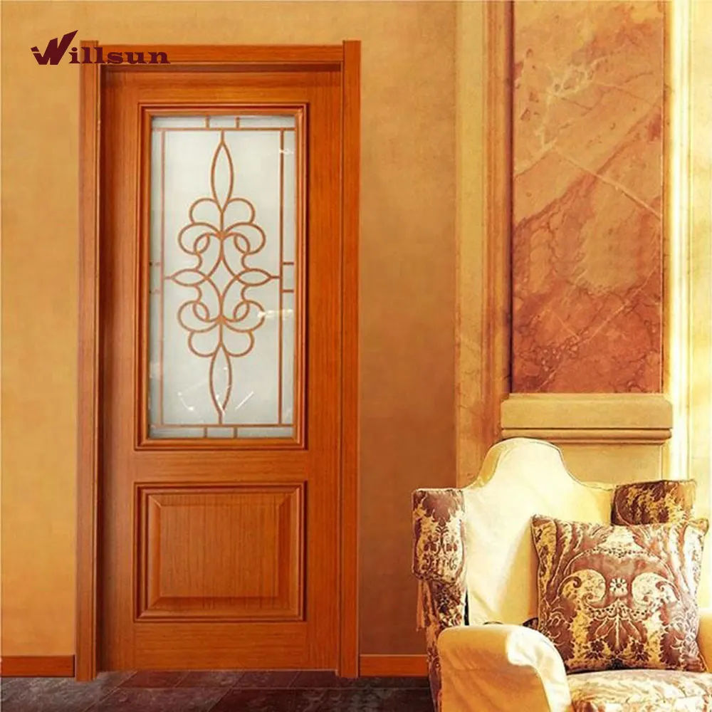 New Design Kitchen Glass Bathroom Doors Sapele French Glass Lattice Wooden Door Design