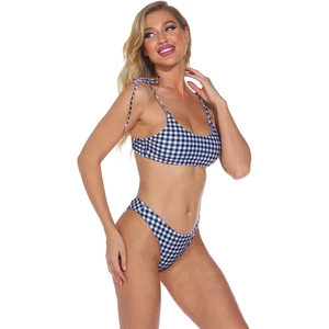 Customized Digital Printing Women's Plaid Paisley 2-Piece High Waist Double Fabric Eco-Friendly Bikini Set with Front Logo