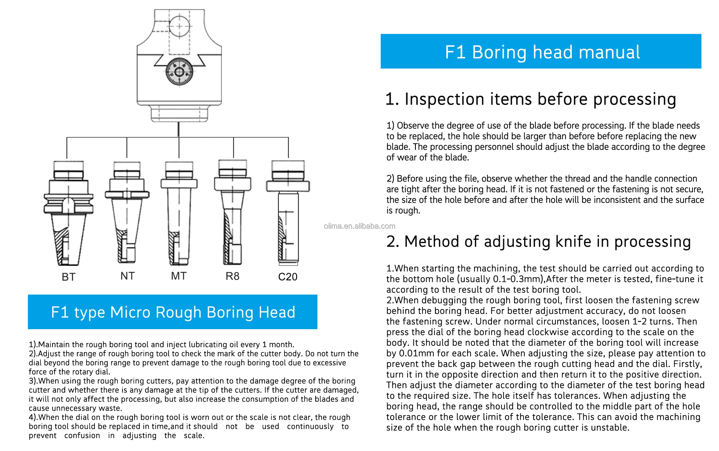 OLICNC F1 type boring head set NT40 ISO40 shanks with 12mm 18mm 25mm 2 inch 3 inch insert replaceable boring bar set boring head - F1 Boring Heads & sets - 10